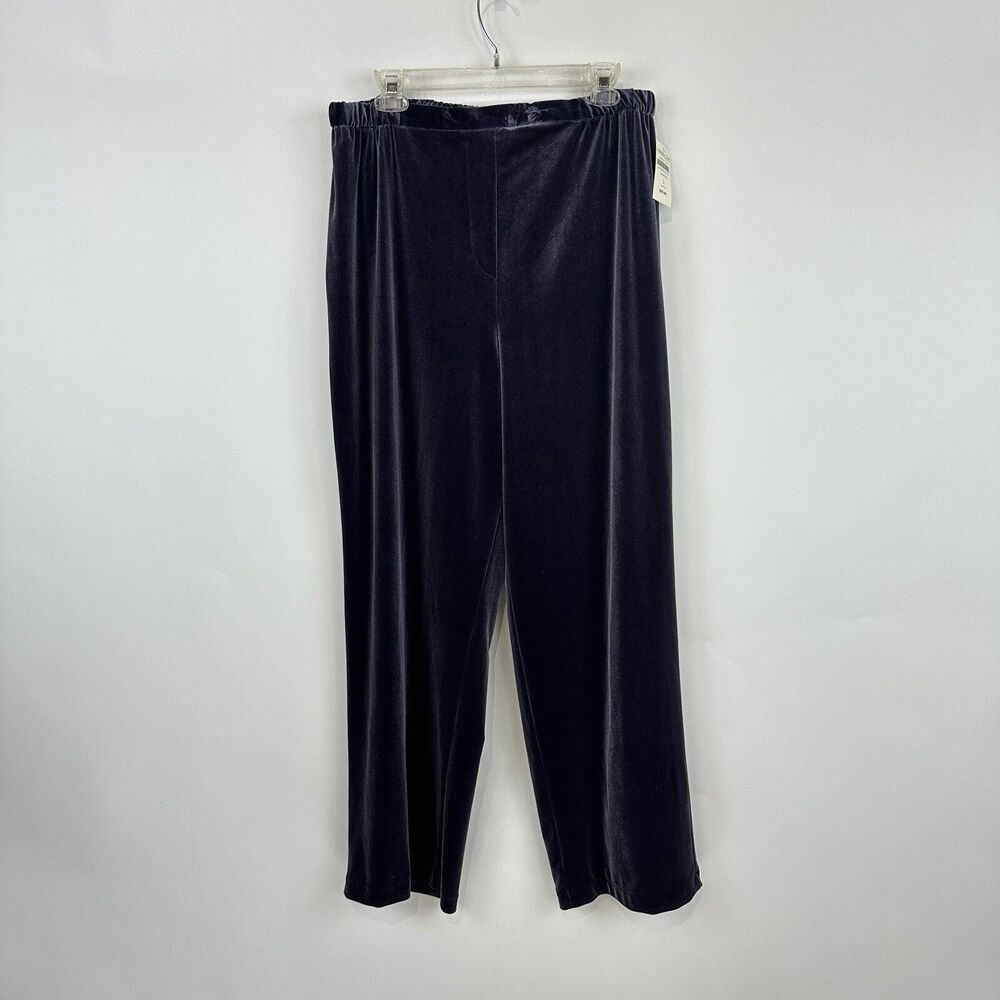 Coldwater Creek Pants L Purple Velvet Straight Leg Pull On Elastic Waist Comfort